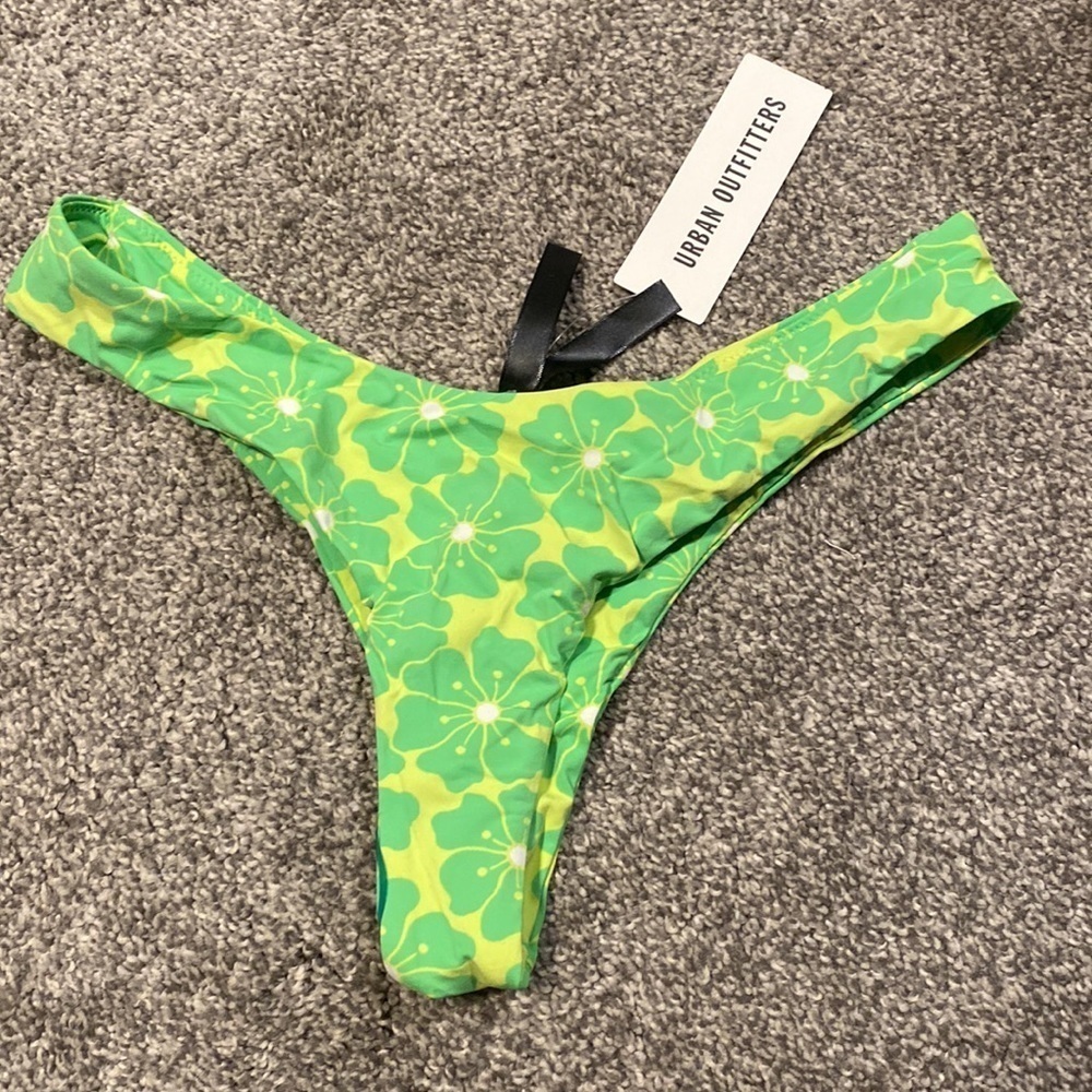 Cheeky swim suit bottoms line green flower 70s 60s print